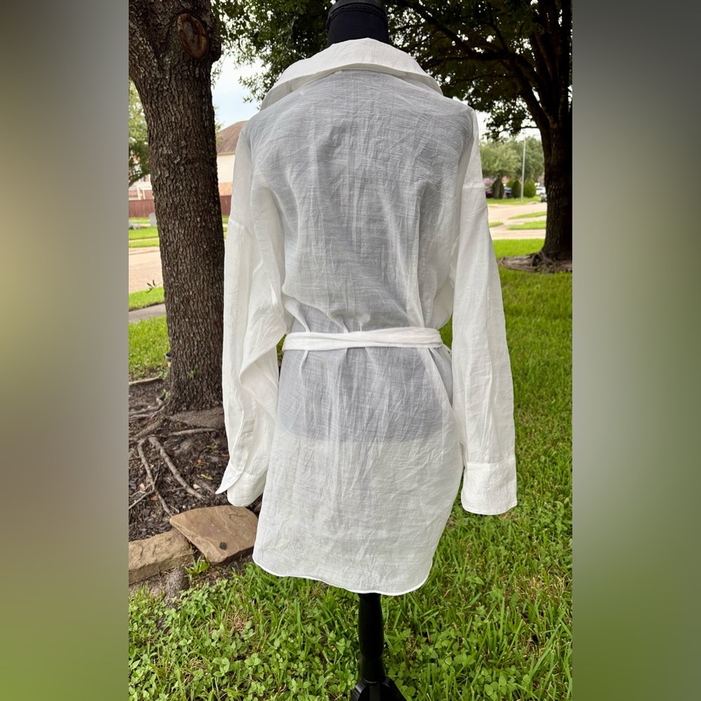 English Factory White Sheer Button-Up Shirt with Belt : 1X - Picture 5 of 8